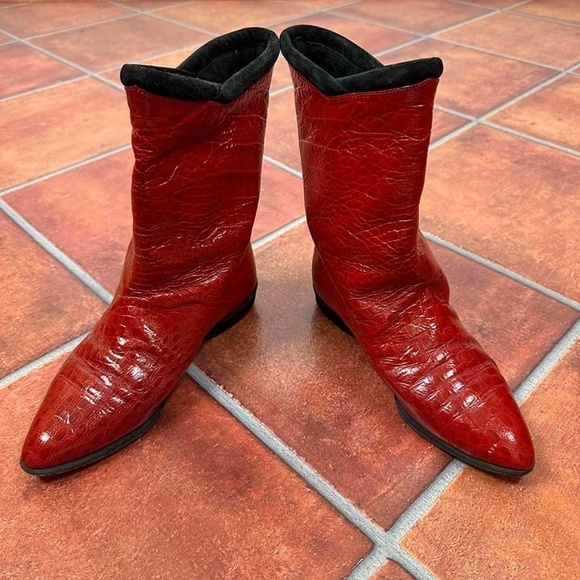 Maud Frizon Red Crocodile Pattern Pointed Toe Western Boots Size EU 36 - Picture 15 of 16